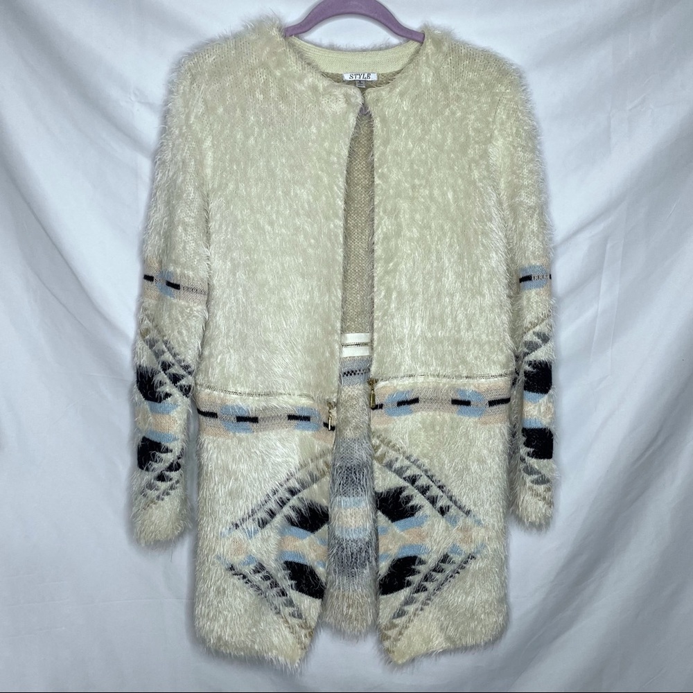 STYLE Aztec Eyelash Cozy Cardigan Linen Cotton Sweater
